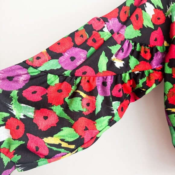 Zara Colourful Floral Balloon Sleeve Long Sleeve Top M - Picture 2 of 7